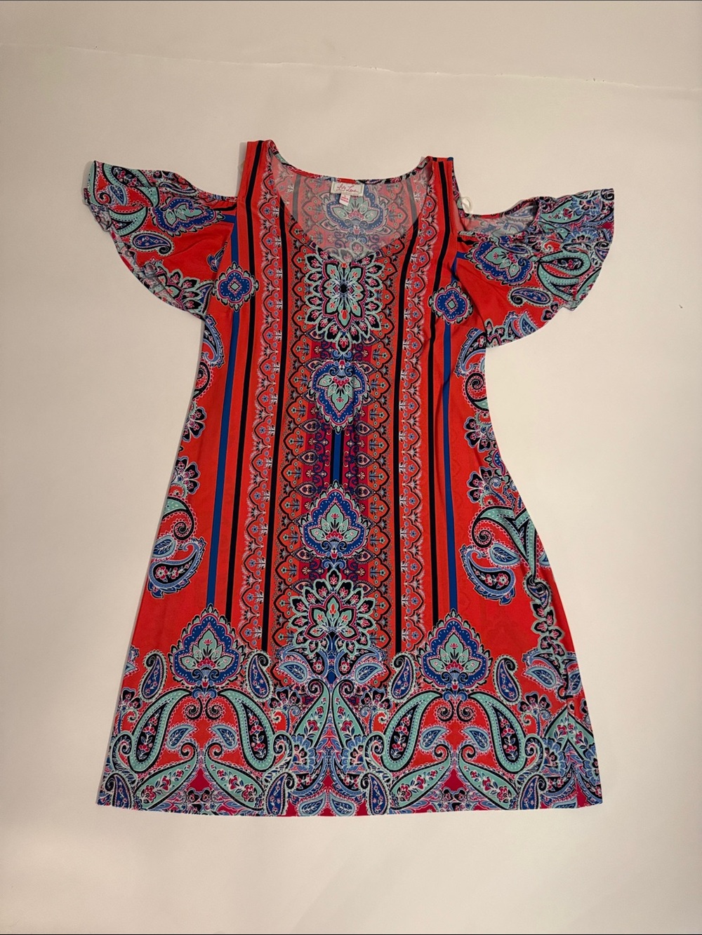 Red Paisley Cold-Shoulder Midi Dress